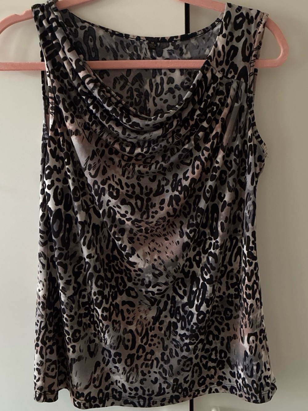 Sleeveless Cowl Neck Leopard Print Tank Top - Black & Taupe